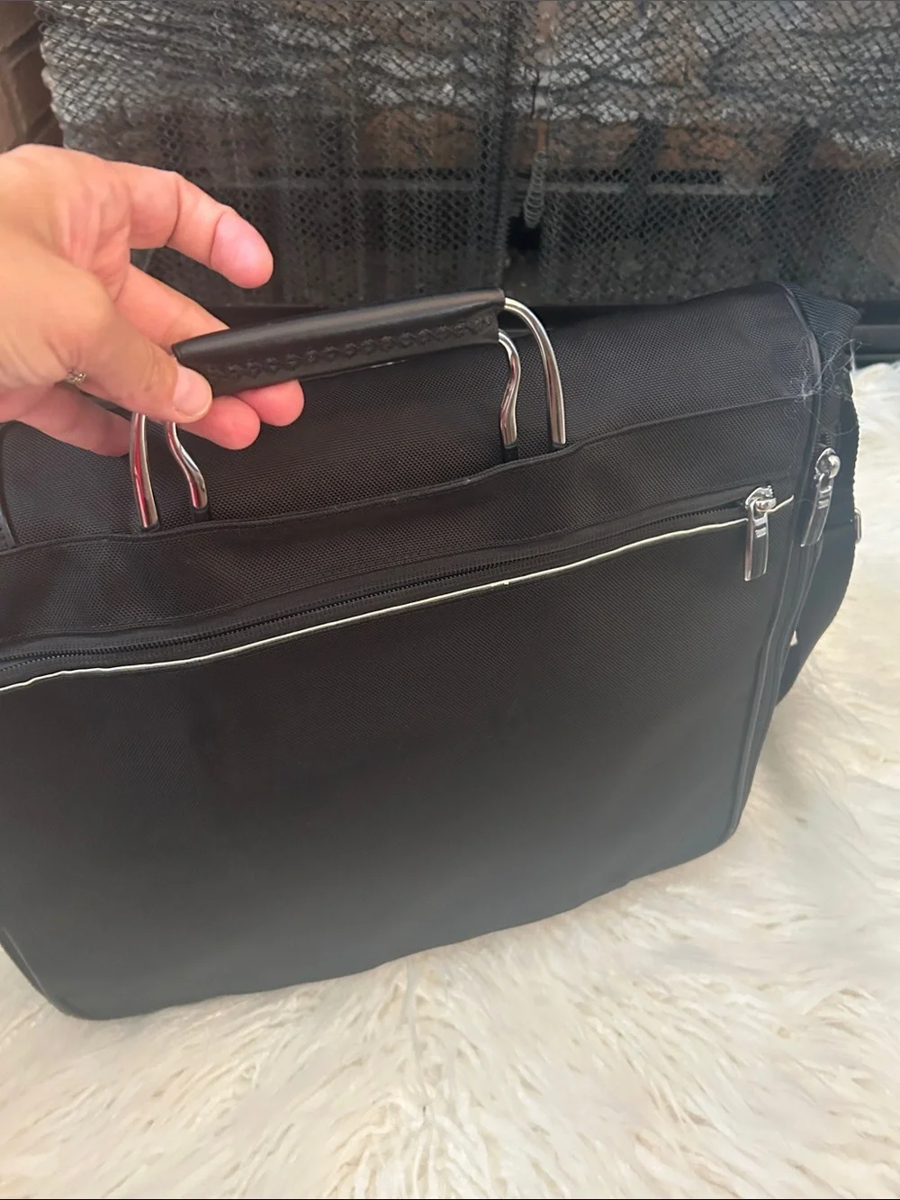 Tumi Black Nylon & Leather Messenger Bag